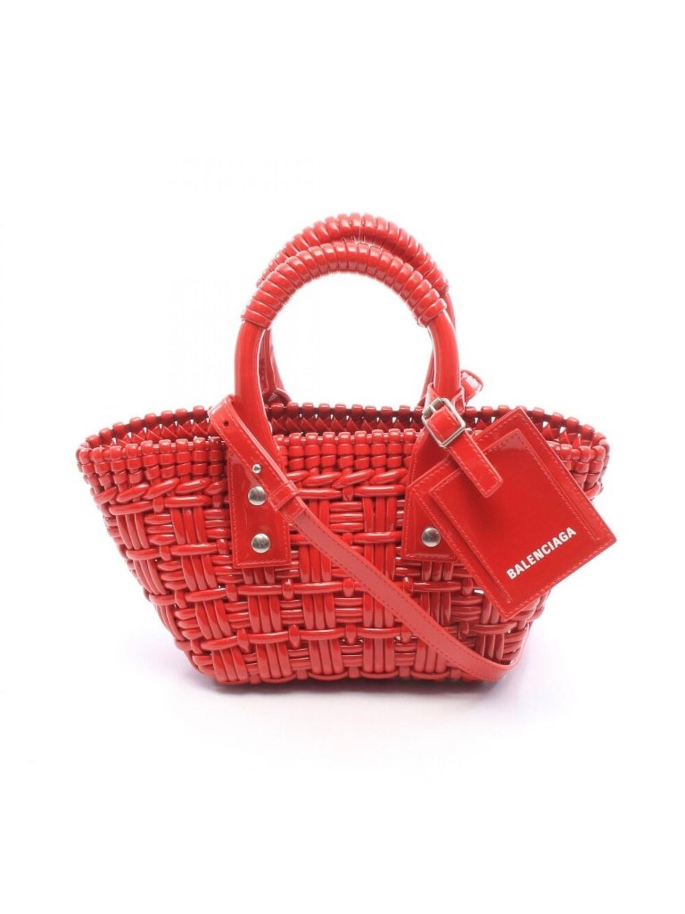 Balenciaga Handbag Bistro XXS Strap Basket 2-Way Metallic Red Patent Bag
